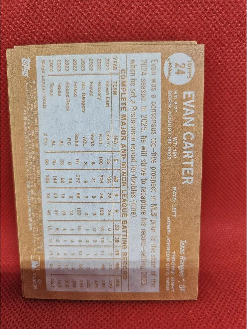 Evan Carter - 2025 Topps Archives #24 - Rangers - RAW mint